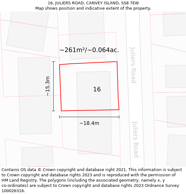 16, JULIERS ROAD, CANVEY ISLAND, SS8 7EW: Plot and title map