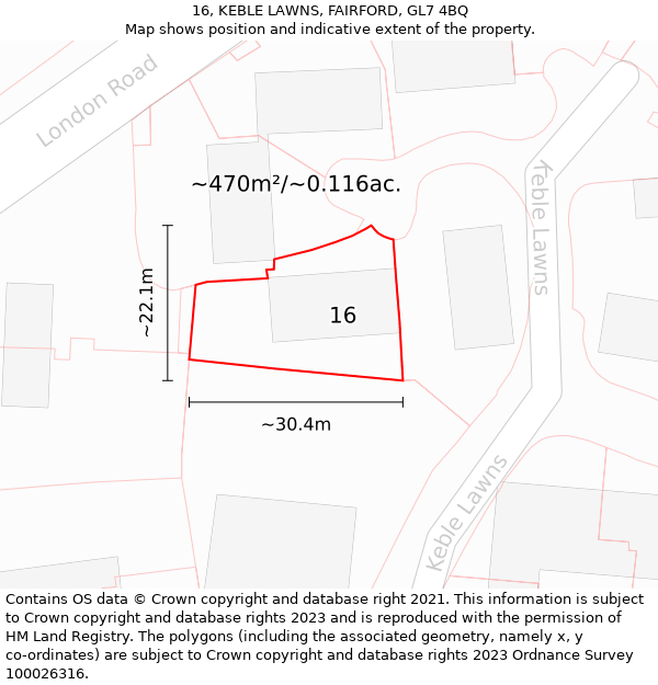 16, KEBLE LAWNS, FAIRFORD, GL7 4BQ: Plot and title map