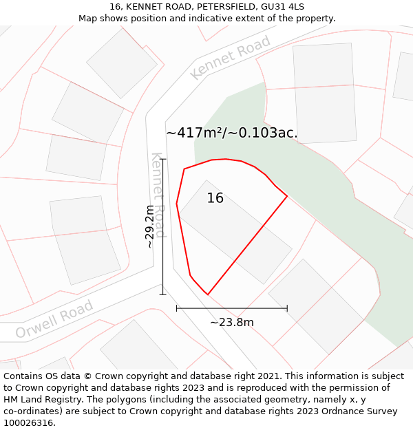 16, KENNET ROAD, PETERSFIELD, GU31 4LS: Plot and title map