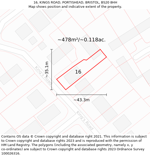 16, KINGS ROAD, PORTISHEAD, BRISTOL, BS20 8HH: Plot and title map