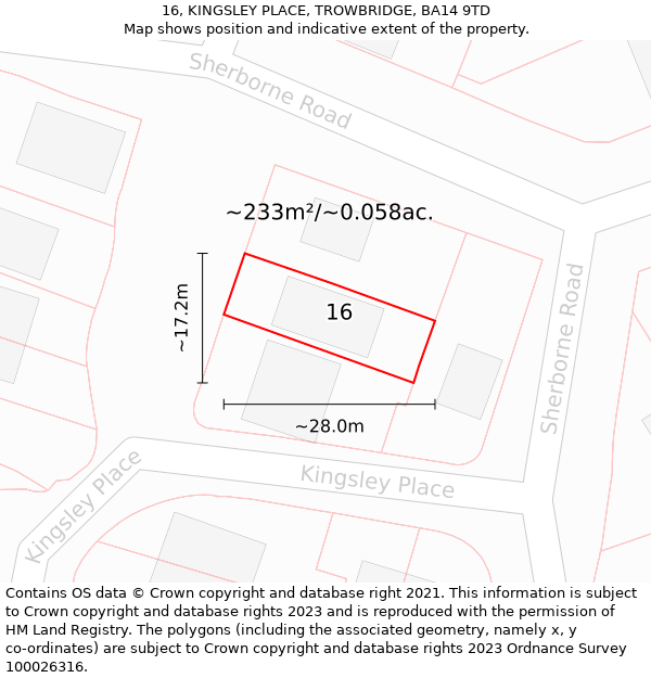 16, KINGSLEY PLACE, TROWBRIDGE, BA14 9TD: Plot and title map