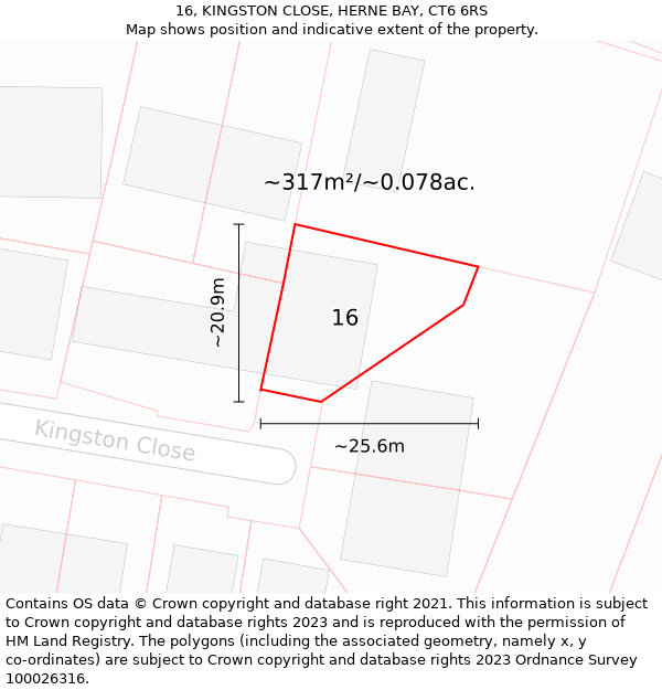 16, KINGSTON CLOSE, HERNE BAY, CT6 6RS: Plot and title map