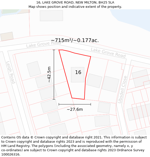 16, LAKE GROVE ROAD, NEW MILTON, BH25 5LA: Plot and title map