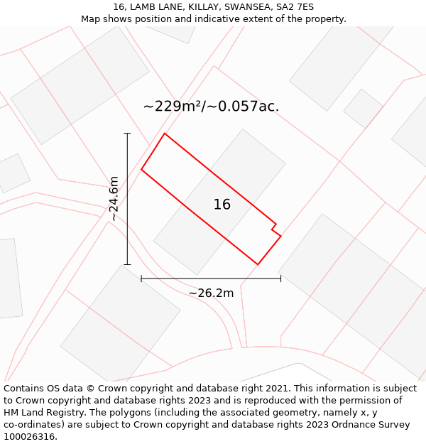 16, LAMB LANE, KILLAY, SWANSEA, SA2 7ES: Plot and title map