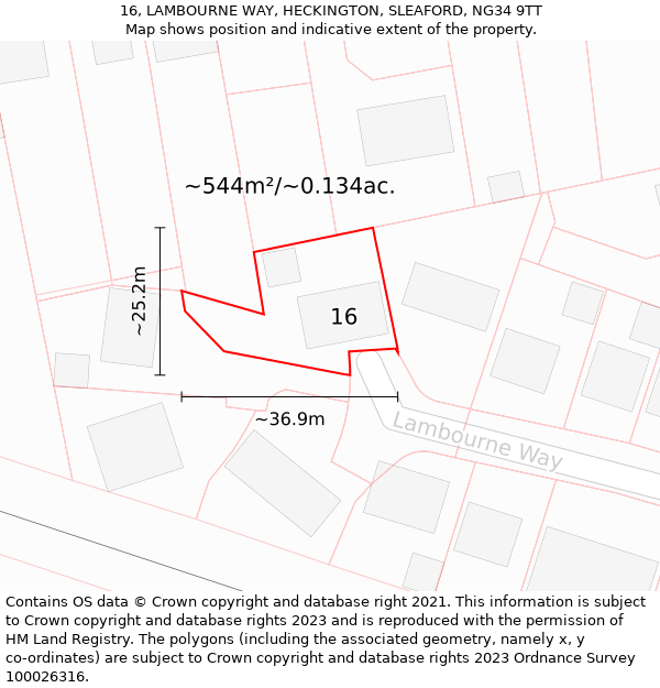 16, LAMBOURNE WAY, HECKINGTON, SLEAFORD, NG34 9TT: Plot and title map