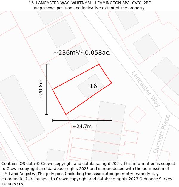 16, LANCASTER WAY, WHITNASH, LEAMINGTON SPA, CV31 2BF: Plot and title map