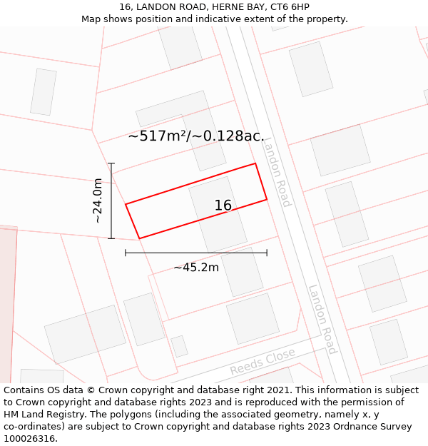 16, LANDON ROAD, HERNE BAY, CT6 6HP: Plot and title map