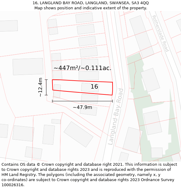 16, LANGLAND BAY ROAD, LANGLAND, SWANSEA, SA3 4QQ: Plot and title map