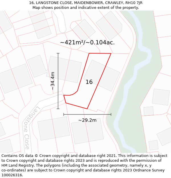 16, LANGSTONE CLOSE, MAIDENBOWER, CRAWLEY, RH10 7JR: Plot and title map