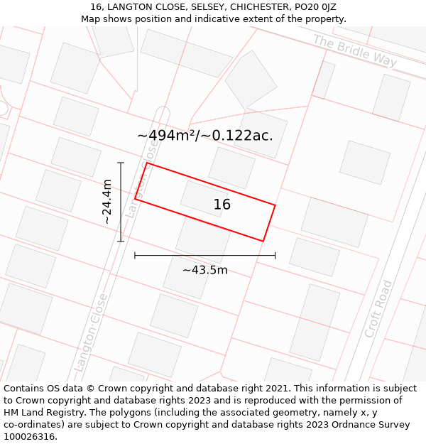 16, LANGTON CLOSE, SELSEY, CHICHESTER, PO20 0JZ: Plot and title map