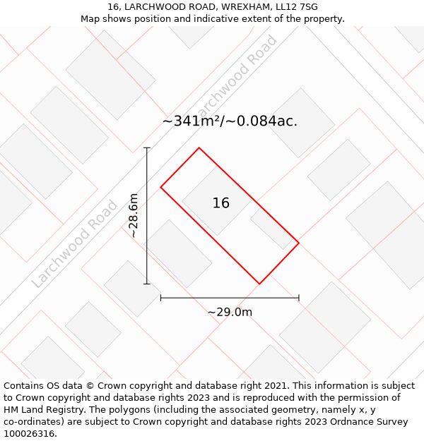 16, LARCHWOOD ROAD, WREXHAM, LL12 7SG: Plot and title map