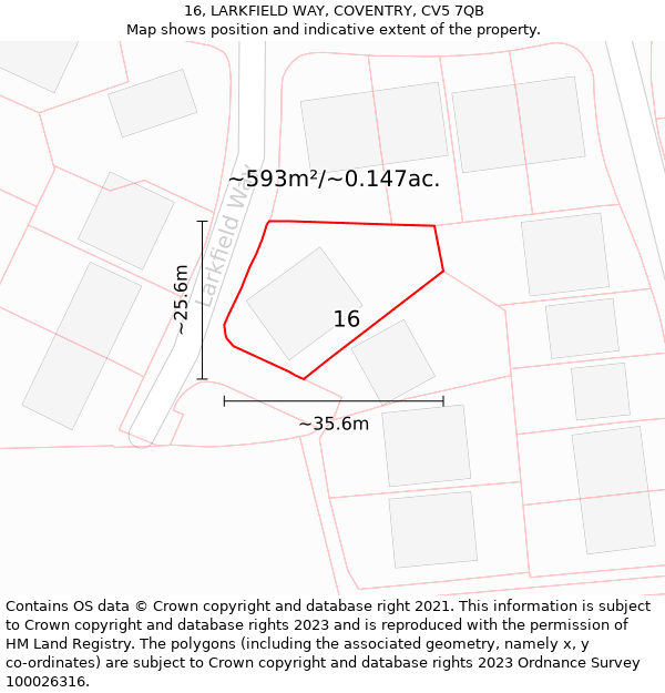 16, LARKFIELD WAY, COVENTRY, CV5 7QB: Plot and title map