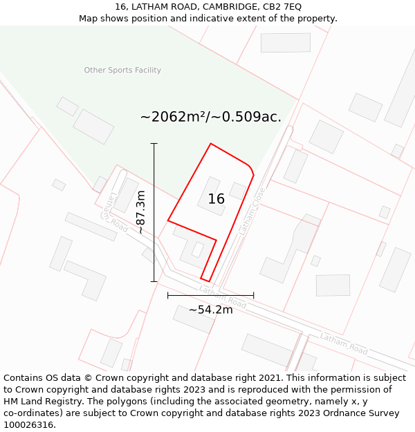 16, LATHAM ROAD, CAMBRIDGE, CB2 7EQ: Plot and title map