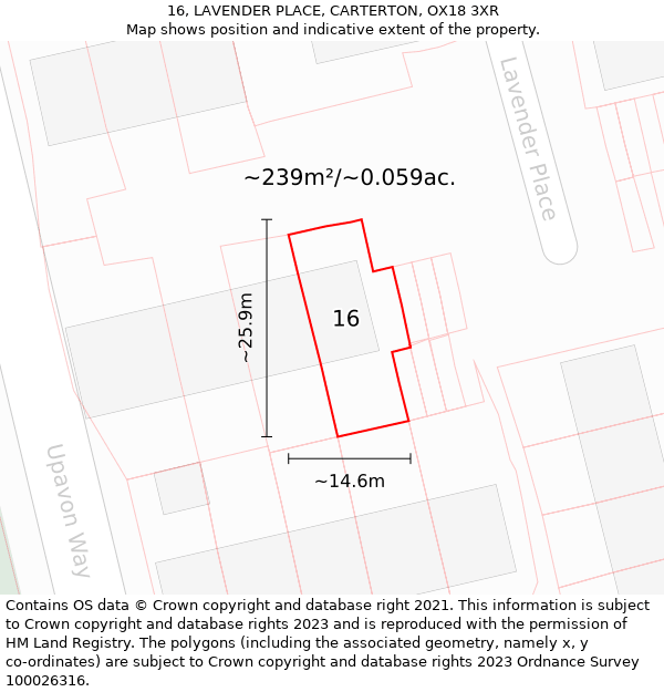 16, LAVENDER PLACE, CARTERTON, OX18 3XR: Plot and title map