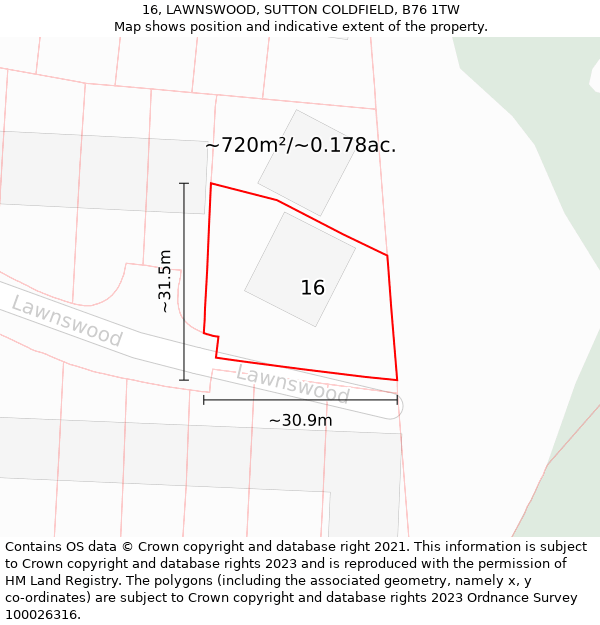 16, LAWNSWOOD, SUTTON COLDFIELD, B76 1TW: Plot and title map