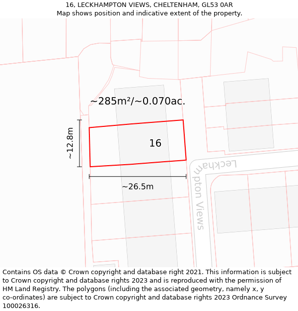 16, LECKHAMPTON VIEWS, CHELTENHAM, GL53 0AR: Plot and title map