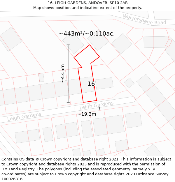16, LEIGH GARDENS, ANDOVER, SP10 2AR: Plot and title map