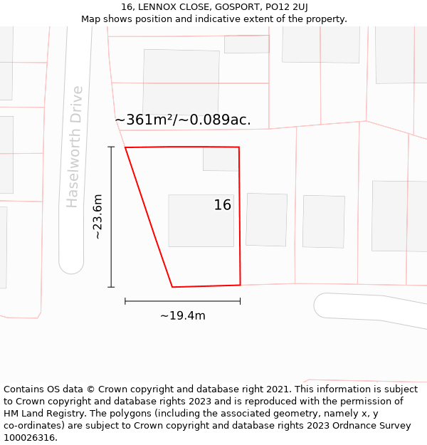 16, LENNOX CLOSE, GOSPORT, PO12 2UJ: Plot and title map