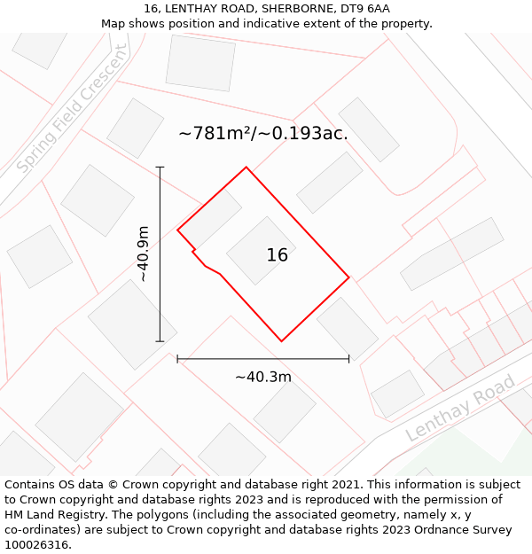 16, LENTHAY ROAD, SHERBORNE, DT9 6AA: Plot and title map