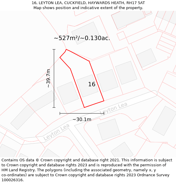 16, LEYTON LEA, CUCKFIELD, HAYWARDS HEATH, RH17 5AT: Plot and title map