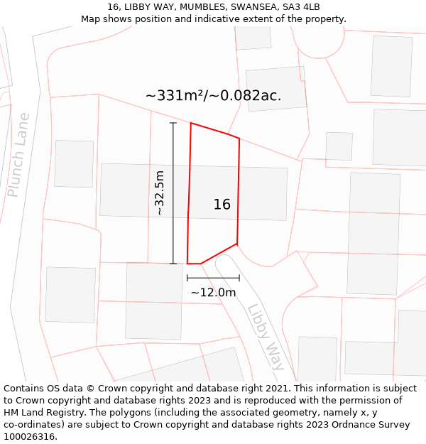 16, LIBBY WAY, MUMBLES, SWANSEA, SA3 4LB: Plot and title map