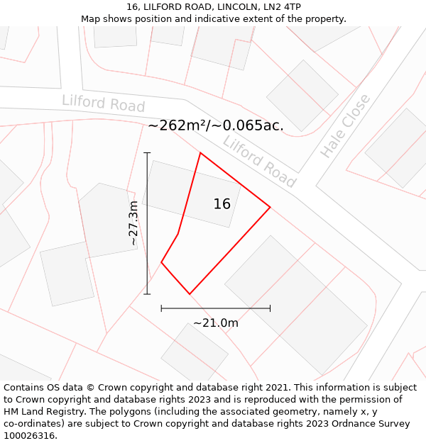 16, LILFORD ROAD, LINCOLN, LN2 4TP: Plot and title map