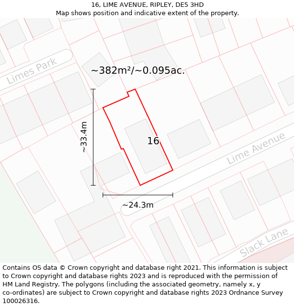 16, LIME AVENUE, RIPLEY, DE5 3HD: Plot and title map