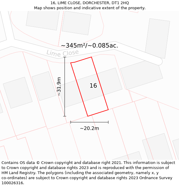 16, LIME CLOSE, DORCHESTER, DT1 2HQ: Plot and title map