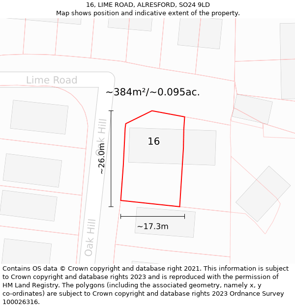 16, LIME ROAD, ALRESFORD, SO24 9LD: Plot and title map