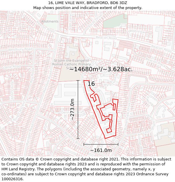 16, LIME VALE WAY, BRADFORD, BD6 3DZ: Plot and title map