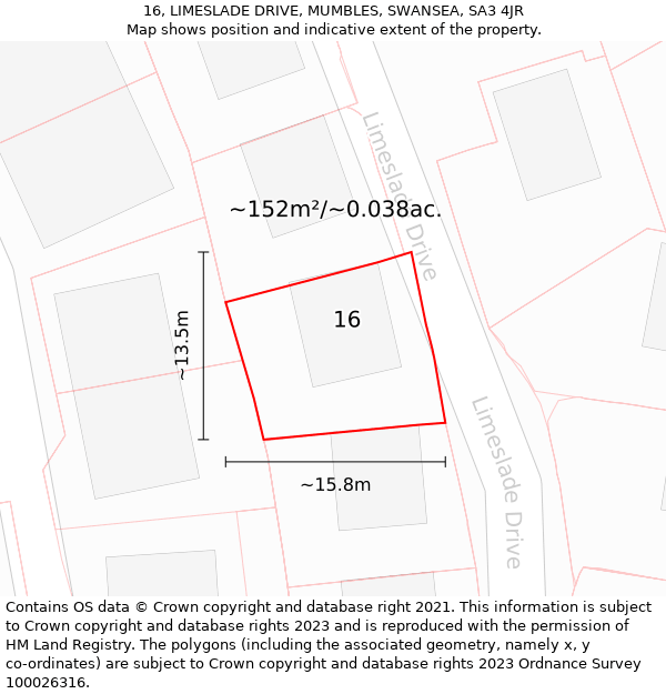 16, LIMESLADE DRIVE, MUMBLES, SWANSEA, SA3 4JR: Plot and title map