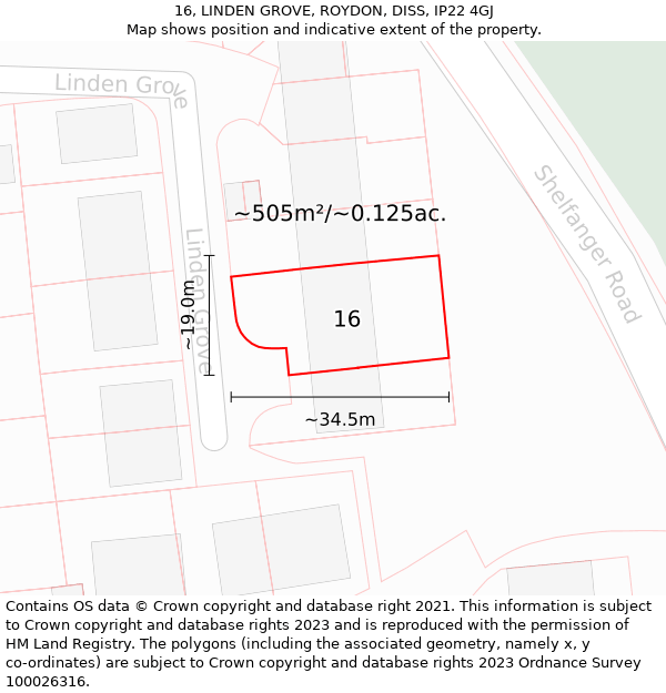 16, LINDEN GROVE, ROYDON, DISS, IP22 4GJ: Plot and title map