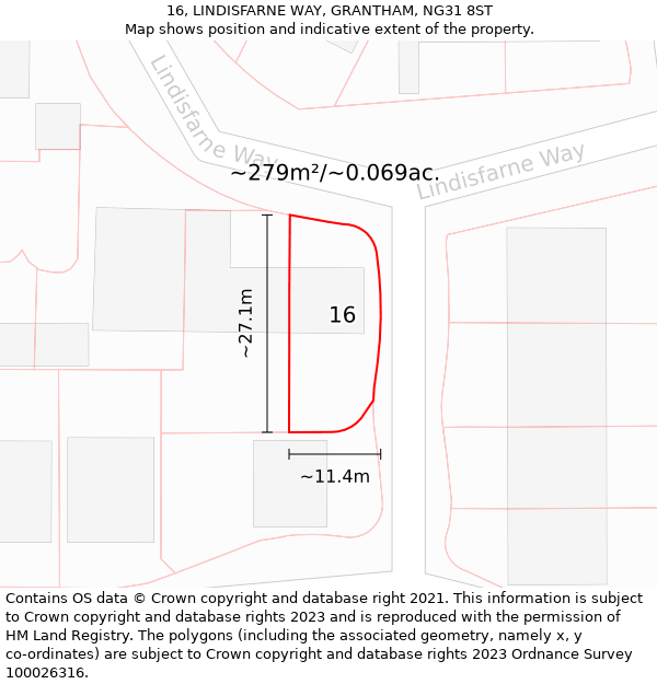 16, LINDISFARNE WAY, GRANTHAM, NG31 8ST: Plot and title map