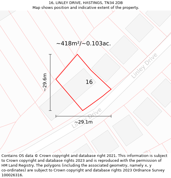 16, LINLEY DRIVE, HASTINGS, TN34 2DB: Plot and title map