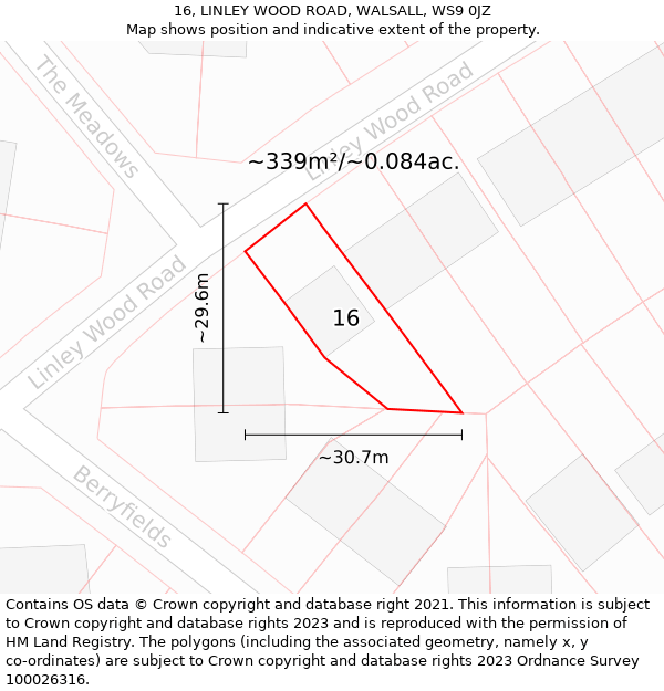 16, LINLEY WOOD ROAD, WALSALL, WS9 0JZ: Plot and title map