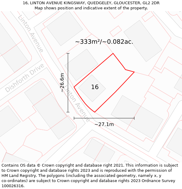 16, LINTON AVENUE KINGSWAY, QUEDGELEY, GLOUCESTER, GL2 2DR: Plot and title map