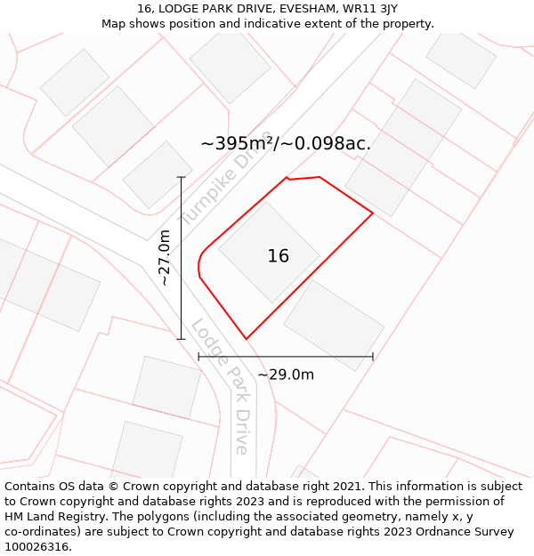 16, LODGE PARK DRIVE, EVESHAM, WR11 3JY: Plot and title map