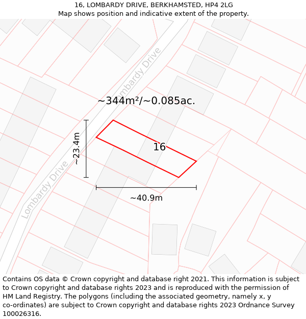 16, LOMBARDY DRIVE, BERKHAMSTED, HP4 2LG: Plot and title map