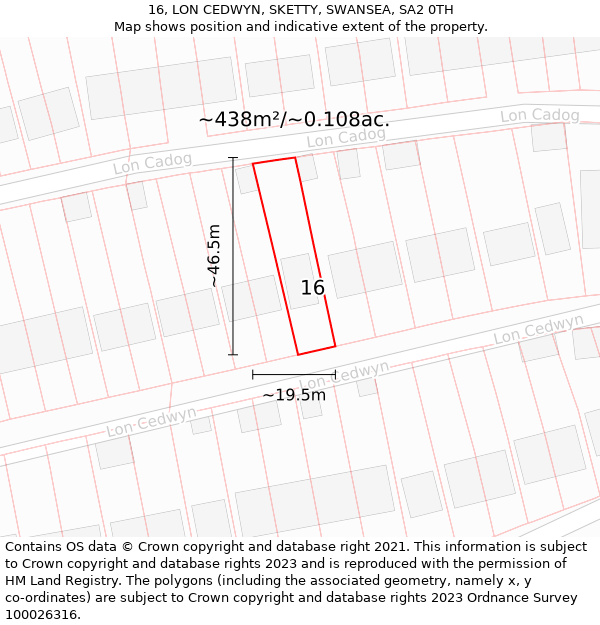 16, LON CEDWYN, SKETTY, SWANSEA, SA2 0TH: Plot and title map