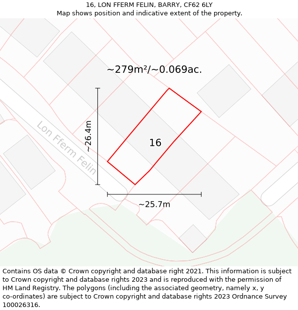 16, LON FFERM FELIN, BARRY, CF62 6LY: Plot and title map