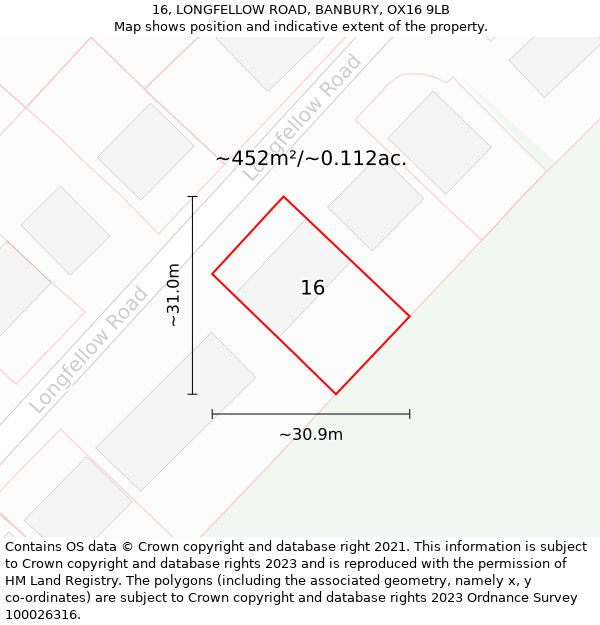 16, LONGFELLOW ROAD, BANBURY, OX16 9LB: Plot and title map