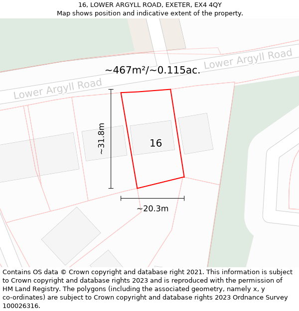 16, LOWER ARGYLL ROAD, EXETER, EX4 4QY: Plot and title map