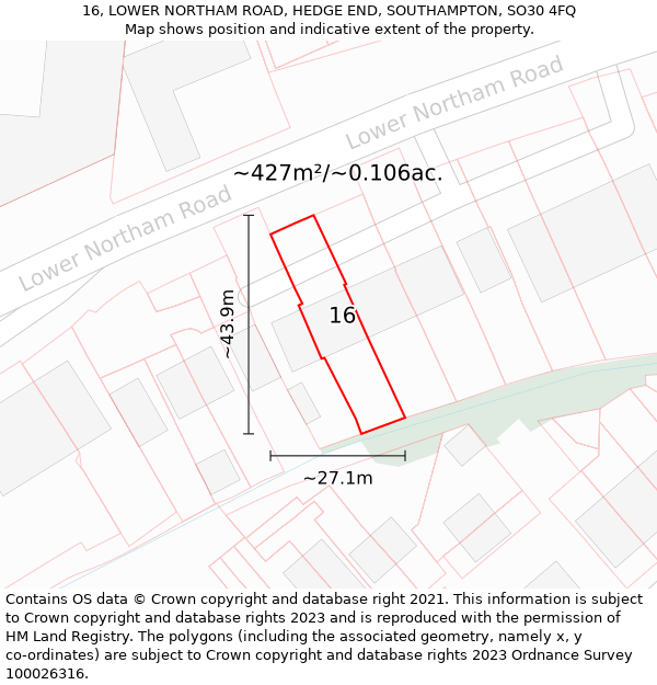 16, LOWER NORTHAM ROAD, HEDGE END, SOUTHAMPTON, SO30 4FQ: Plot and title map