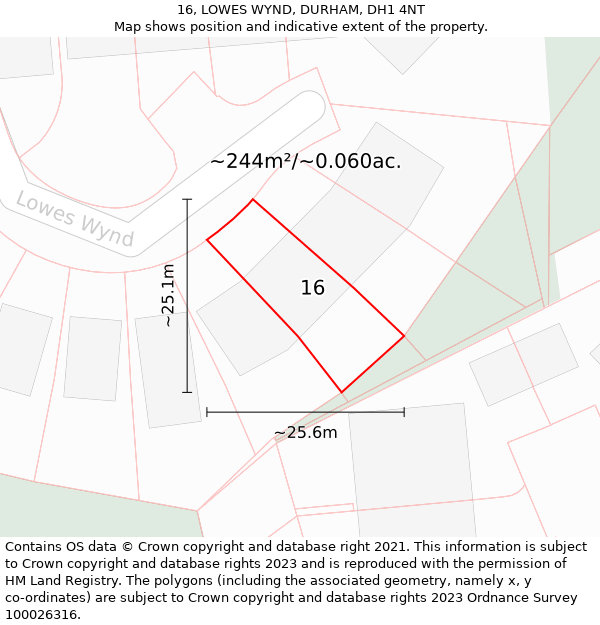 16, LOWES WYND, DURHAM, DH1 4NT: Plot and title map