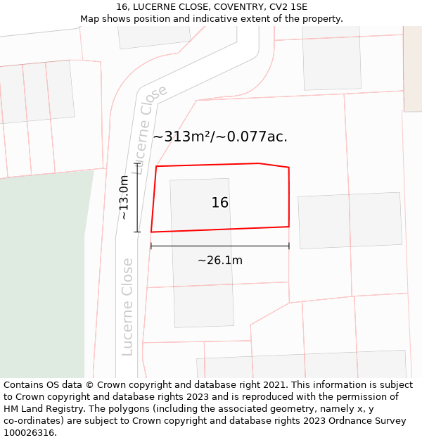 16, LUCERNE CLOSE, COVENTRY, CV2 1SE: Plot and title map