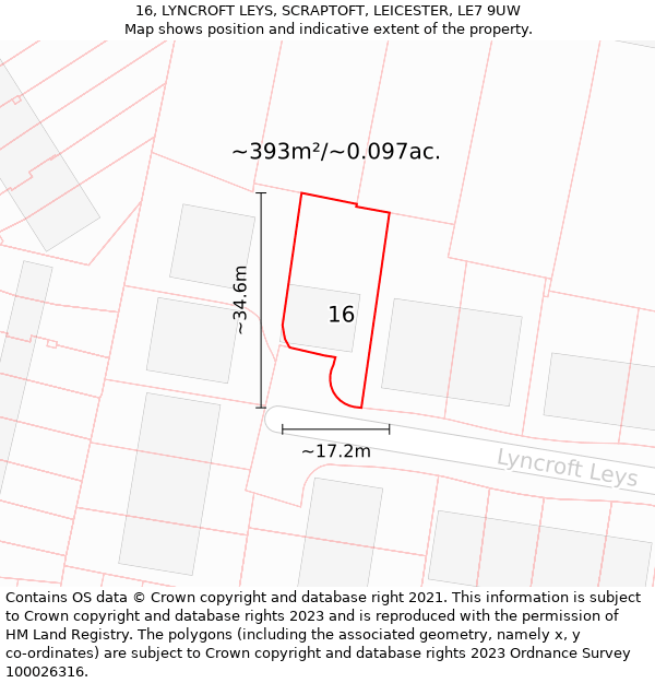 16, LYNCROFT LEYS, SCRAPTOFT, LEICESTER, LE7 9UW: Plot and title map