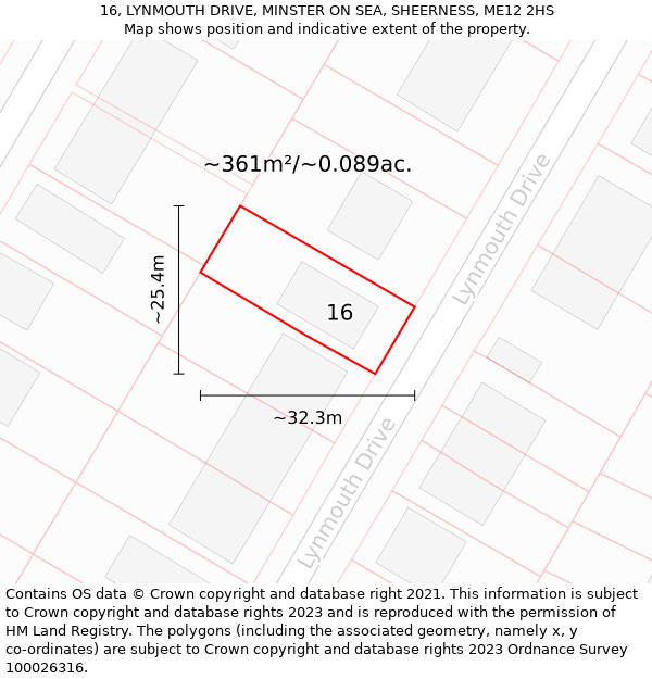 16, LYNMOUTH DRIVE, MINSTER ON SEA, SHEERNESS, ME12 2HS: Plot and title map