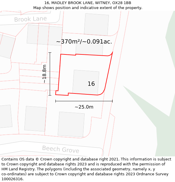 16, MADLEY BROOK LANE, WITNEY, OX28 1BB: Plot and title map