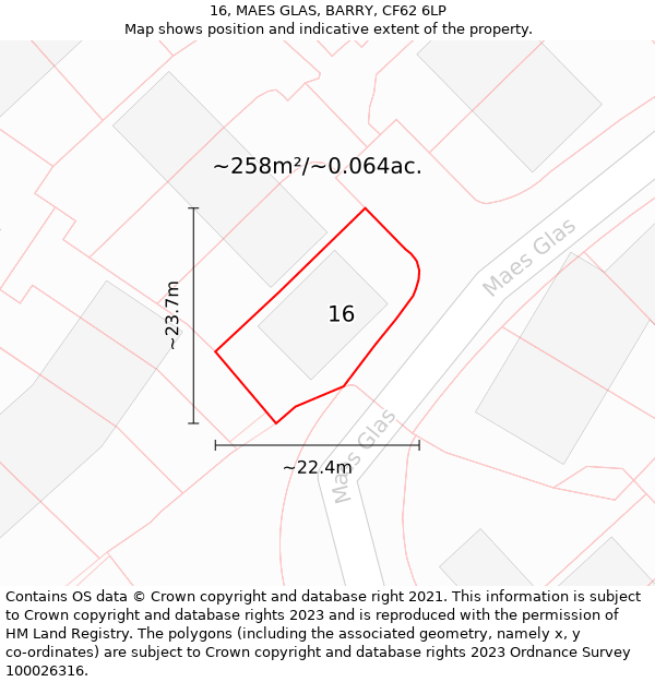 16, MAES GLAS, BARRY, CF62 6LP: Plot and title map