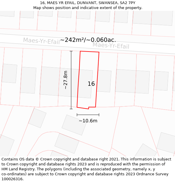 16, MAES YR EFAIL, DUNVANT, SWANSEA, SA2 7PY: Plot and title map